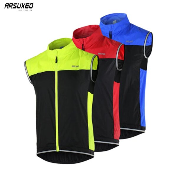 ARSUXEO-Chaleco reflectante para ciclismo para hombre y mujer, chaleco para correr al aire libre a prueba de viento, ropa para bicicleta de montaña, chaqueta de ciclismo sin mangas