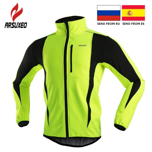 ARSUXEO-Chaqueta térmica de lana para ciclismo, ropa de invierno para ciclismo de montaña o de carretera, Jersey largo impermeable a prueba de viento