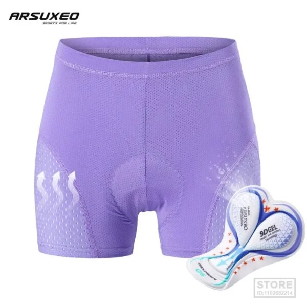 ARSUXEO-ropa interior de ciclismo para mujer, Culote de ciclista acolchado con Gel, transpirable, cómodo, a prueba de golpes, ropa interior para bicicleta de montaña y carretera