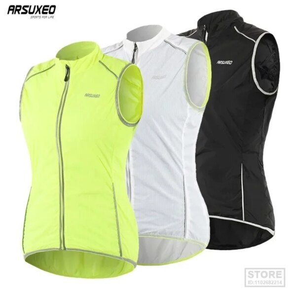 ARSUXEO-Chaleco de ciclismo profesional para mujer, ropa deportiva sin mangas a prueba de viento para exteriores, Jersey para bicicleta, correr, senderismo, chaleco reflectante 18v5