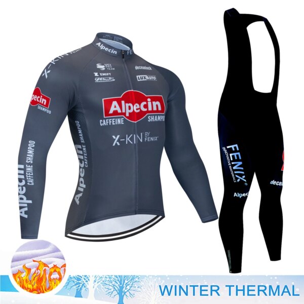 Alpecin-uniforme de ciclismo para hombre, conjunto de Jersey de Gel, ropa térmica completa, traje de triatlón, chaqueta con pechera de lana para invierno, 2024