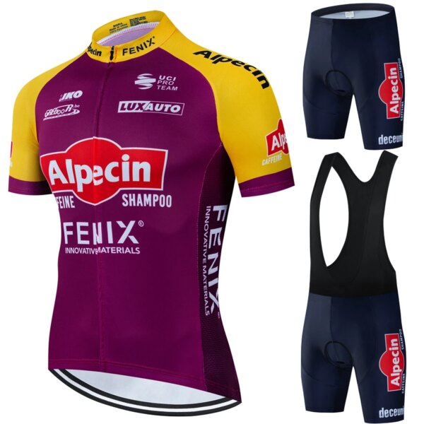 Alpecin-Conjunto deportivo de pantalones de ciclismo para hombre, ropa de verano, Jersey, pantalones cortos, traje de equipo profesional, traje de Gel con pechera para bicicleta, 2024