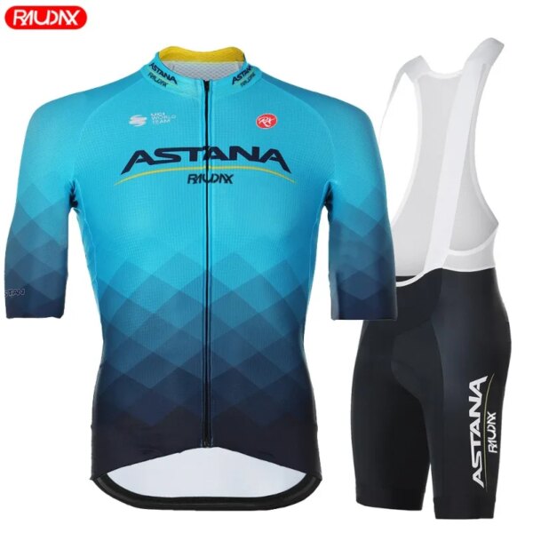 Astana Raudax MTB Bike Ciclismo Jersey Set, Ropa de Ciclismo transpirable de manga corta, Maillot, Ropa Ciclismo traje uniforme