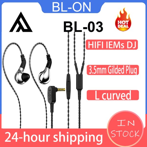 BLON BL-03 BL03 HiFi IEMs en auriculares con Monitor con Cable, auriculares dinámicos con diafragma de carbono de 10mm, auriculares para juegos con Cable de 2 pines