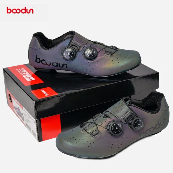 BOODUN-zapatos reflectantes para bicicleta de carretera, calzado de fibra de carbono con luz luminosa, deslumbrantes, para carreras, autosujeción, para ciclismo nocturno de montaña