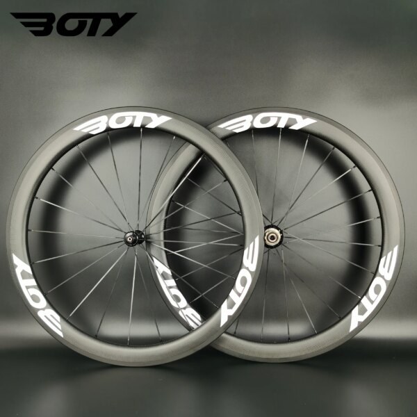 BOTY calcomanías blancas 700C ruedas de carbono ligeras para bicicleta de carretera 50 mm de profundidad 25 mm de ancho clincher/juego de ruedas de carbono Tubular para bicicleta con buje R36