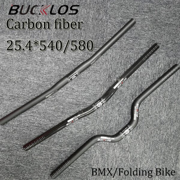 BUCKLOS Manillar de carbono 25,4, manillar de bicicleta plegable de 540mm y 580mm, manillar elevador plano ligero de 25,4mm para BMX Brompton