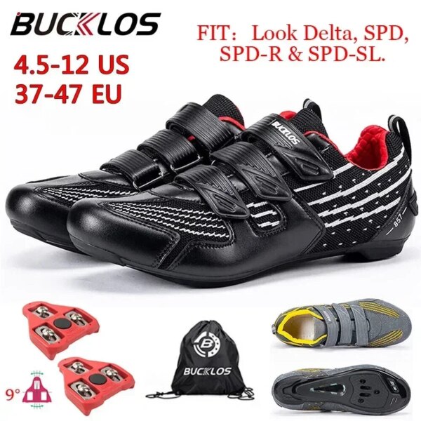 BUCKLOS zapatilla de ciclismo SPD SPD-SL LOOK DELTA zapato de bicicleta de carretera transpirable para hombre zapatilla de ciclismo con tacos 37-47 equipo de bicicleta