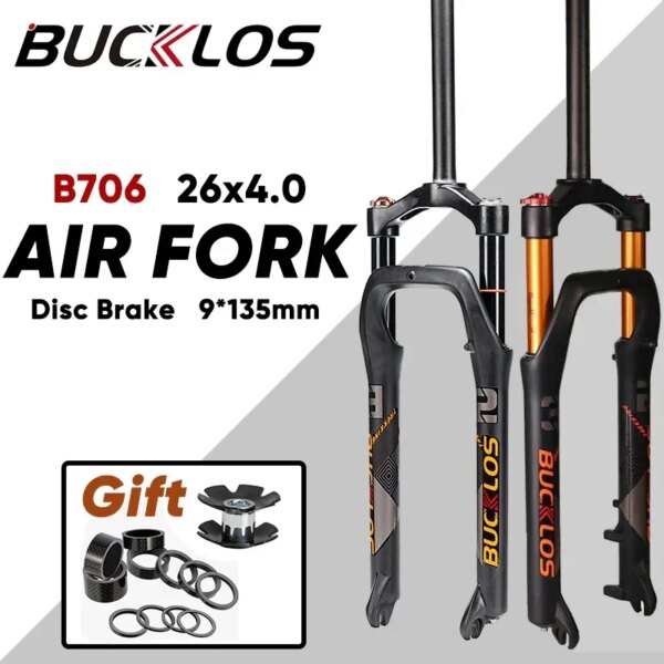 BUCKLOS Fat Bike Fork 26 pulgadas 4,0 ''neumático bicicleta de montaña horquilla de suspensión neumática 9*135mm liberación rápida bicicleta de nieve horquilla piezas de bicicleta