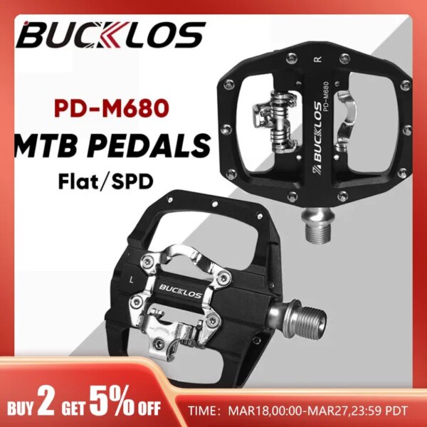 Pedales de bicicleta de montaña BUCKLOS, 3 PD-M680 de rodamiento sellado, Pedal plano y de bloqueo doble sin clip, pedales de ciclismo de aluminio aptos para Shimano SPD