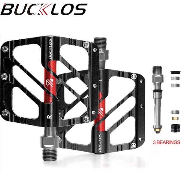 BUCKLOS Pedal de bicicleta antideslizante 3 rodamientos Pedales planos/plataforma Mtb 9/16\