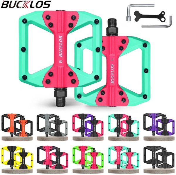 Pedales BUCKLOS de fibra de nailon para bicicleta de montaña, Pedal de plataforma amplia para bicicleta de montaña y carretera, Pedal plano antideslizante, piezas de ciclismo impermeables