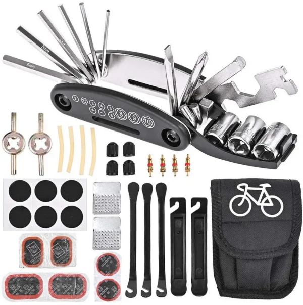 Kit de herramientas de reparación de bicicletas, accesorios para bicicletas, juego de herramientas múltiples con parche para neumáticos de bomba, juego de herramientas para automóviles portátiles para neumáticos de bicicleta de montaña y carretera