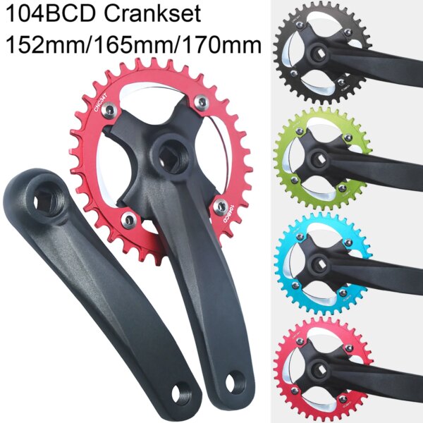 Piñón de agujero cuadrado para bicicleta, 104BCD, 152mm/165mm/170mm, brazos de manivela 32/34/36/38/40/42T, rueda de cadena ancha y estrecha, juego de bielas para bicicleta de montaña