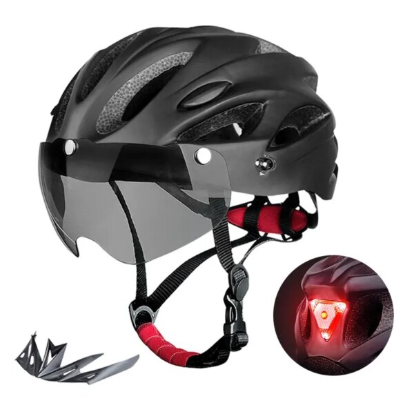 Casco de bicicleta con luz trasera LED, casco de ciclismo para adultos, apto para 58-62cm, ligero, transpirable, colorido, accesorios para cascos de bicicleta