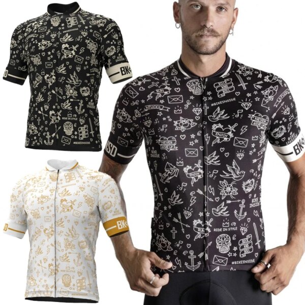 Camiseta de ciclismo con tatuaje de bicicleta, ropa de manga corta, ropa de bicicleta en blanco y negro, camisetas superiores, calentador de cuello de tubo multifuncional