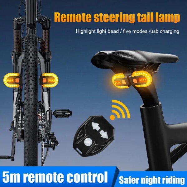 Luz de señal de giro para bicicleta, luz trasera inalámbrica con Control remoto, resistente al agua, luz trasera para patinete eléctrico, 5 velocidades para conducción nocturna