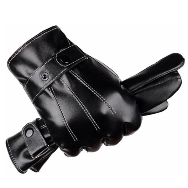 Guantes de cuero brillante para motociclismo, manoplas de moda para hombre, Guantes cálidos de invierno para ciclismo, Guantes negros de Cachemira para conducir coches