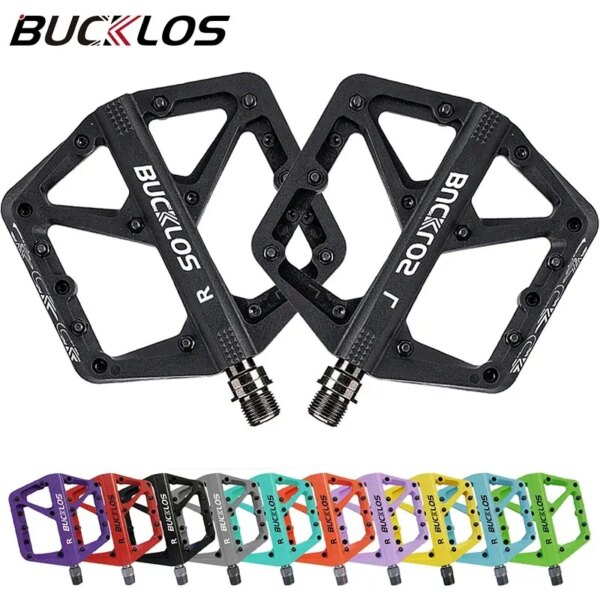 Bucklos Pedales de nailon para bicicleta de montaña, plataforma plana para bicicleta de carretera de 9/16 pulgadas, pedal de ciclismo ligero con rodamiento DU ancho antideslizante