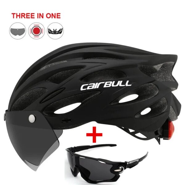 CAIRBULL-Casco de bicicleta para ciclismo, cascos de Seguridad al aire libre, visera de lente extraíble, Casco de Bicicleta de carretera de montaña con luz trasera