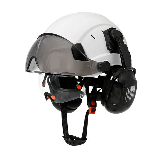 Casco de seguridad para construcción CE con visera, gafas integradas, orejeras para ingeniero, casco duro, gorro de trabajo Industrial ANSI, protección para la cabeza