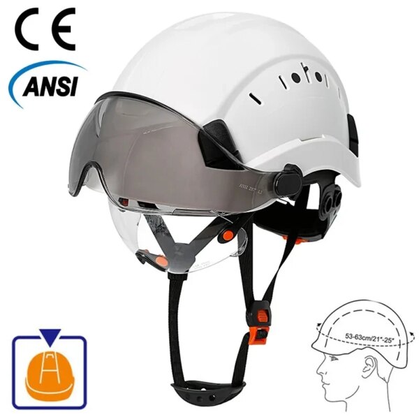 Casco de seguridad para construcción CE con visera, gafas integradas para ingeniero, casco duro ABS, gorro de trabajo Industrial ANSI, protección para la cabeza, nuevo