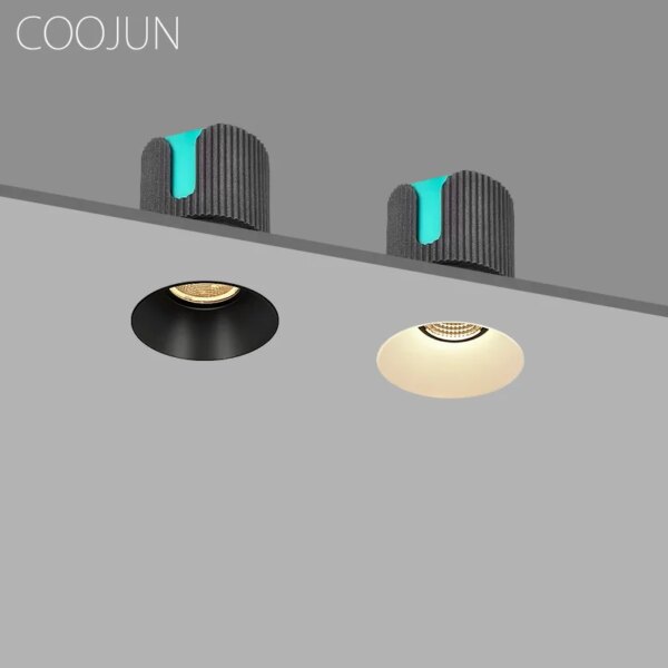 COOJUN Foco LED sin bordes 7W Ra93 110-240V COB Foco de techo empotrado antideslumbrante profundo Luz empotrada oculta luces interiores