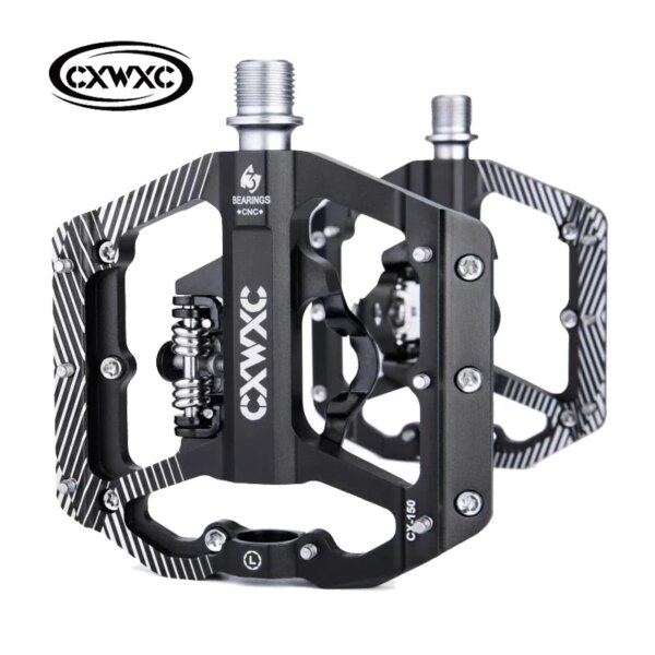 CXWXC CX-150 Pedal de bicicleta Plataforma de doble función Pedal de bicicleta de montaña plano/sin clip Tacos SPD 3 rodamientos sellados Bicicleta de carretera BMX