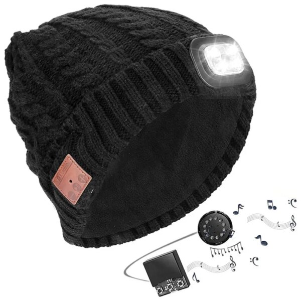 Cómodo gorro de ciclismo con auriculares Bluetooth con luz LED con auriculares Bluetooth con función de llamada gorro cálido para correr