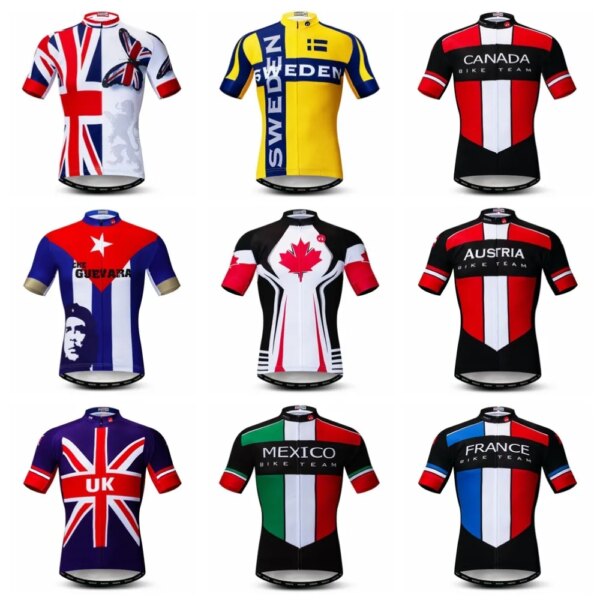 País 2022 Jersey de ciclismo hombres equipo de bicicleta de montaña MTB bicicleta camisa de manga corta carretera Top uniforme verano Canadá EE. UU. Rojo blanco