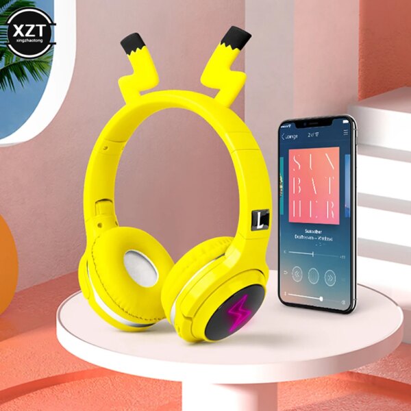 Auriculares inalámbricos con Bluetooth 5,0, bonitos dibujos de mariposas, banda de 7 colores, lámpara LED, auriculares con soporte para tarjeta SD, auriculares para juegos de música