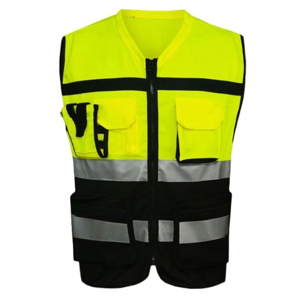 Ropa de ciclismo Chaleco reflectante de seguridad de alta visibilidad con bolsillos delanteros con cremallera Ropa de ciclismo de seguridad chaqueta de gran tamaño