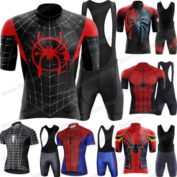 Jersey de ciclismo para hombre, conjunto de Anime de dibujos animados de araña, ropa de ciclismo de héroe Popular, traje de camisa para bicicleta de carretera, pantalones cortos con pechera para bicicleta de montaña, 2023