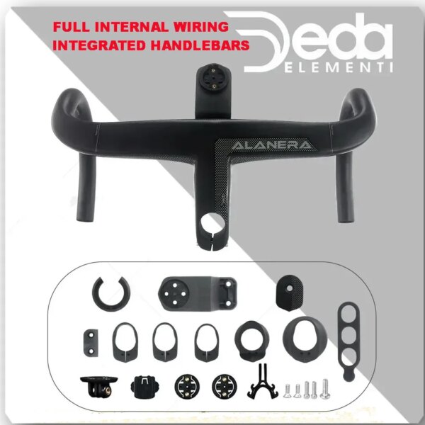 DEDA ALANERA manillar integrado de carbono para carretera, manillar integrado con cableado interno completo de 380-440mm, manillar de 28,6mm con soporte para ordenador de bicicleta