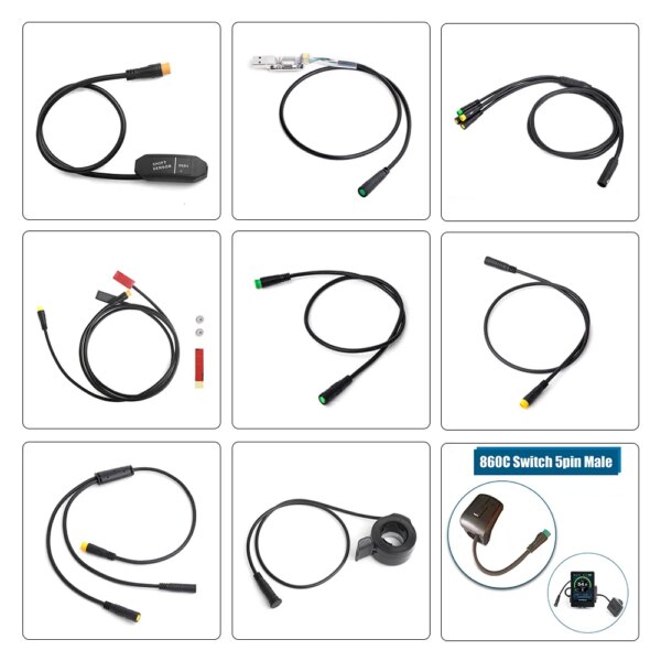 Cable de bicicleta eléctrica para Bafang/8FUN, Kits de Motor, Sensor de engranaje, programación USB, Sensor de freno hidráulico, soporte de pantalla, freno de 5 pines, 3 pines, 1T4