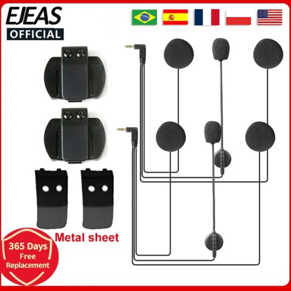 EJEAS-auriculares con micrófono y altavoz, intercomunicador para casco con Clip para interfono de motocicleta V4 V6 + hoja de Metal, 3,5 MM