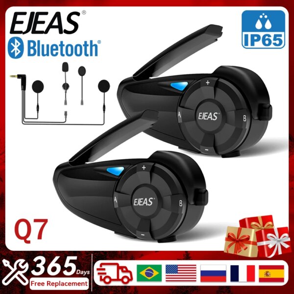 EJEAS Q7 casco de motocicleta intercomunicador para 7 conductores interfono inalámbrico comunicador Bluetooth 5,1 impermeable FM manos libres