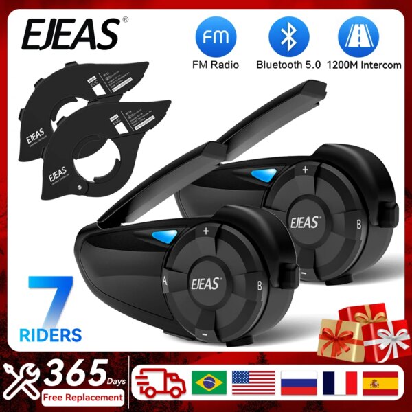 EJEAS Q7-intercomunicador para motocicleta Quick7, manillar con Control remoto, Bluetooth 5,1, auriculares para casco, interfono inalámbrico para 7 conductores, resistente al agua