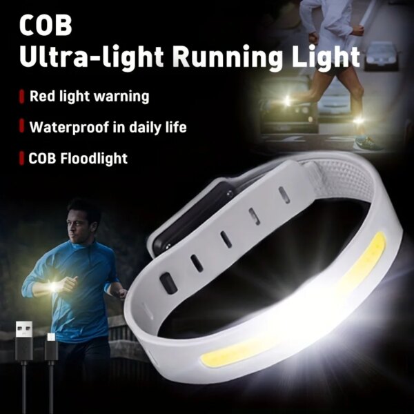 Luz LED elástica para correr con haz ancho de 230°, pulsera luminosa roja con tira de silicona para deportes, brazalete de seguridad intermitente