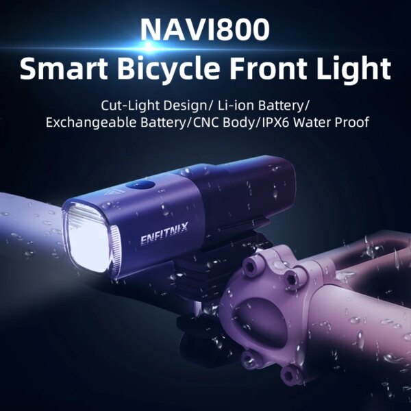 Enfitnix Navi800 faros inteligentes USB recargable impermeable luz de carretera MTB bicicleta faros inteligentes para accesorios de bicicleta