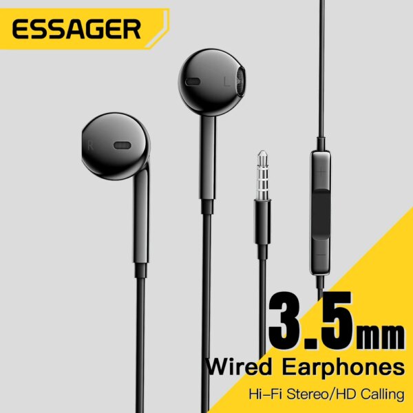 Essager-auriculares intrauditivos con cable de 3,5mm, cascos con cable y micrófono, estéreo, deportivos, Control en línea para teléfonos