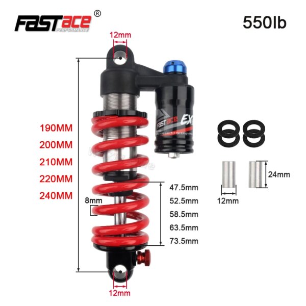 Fastace BDA53RC MTB amortiguador de bicicleta de descenso negro rojo 190 200 210 220 240mm 550lbs suspensión trasera para bicicleta de montaña