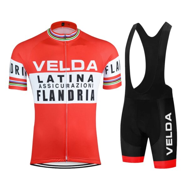 Flandria bicicleta roja ciclismo hombre Retro Mtb Cycl ropa conjunto camisa manga corta bicicleta Enduro Retro Jersey traje Tripel Bib short