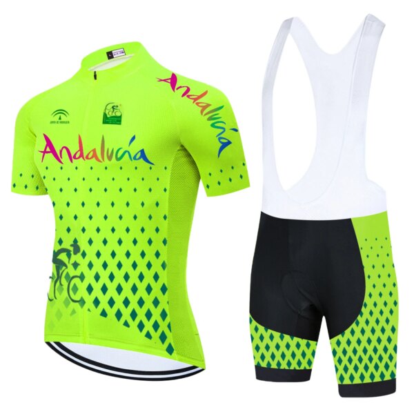 Fluo Green-Camiseta de Ciclismo de Andalucía para hombre, Ropa para bicicleta de montaña, Maillot, Culotte, Conjunto de Ropa de Ciclismo, 2021