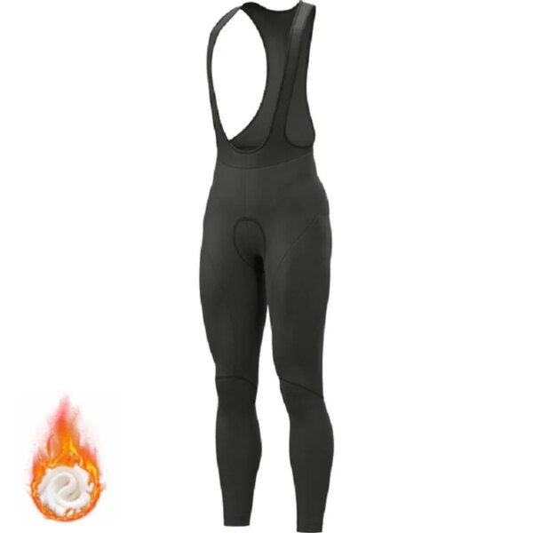 Pantalones con tirantes de ciclismo, color negro completo, térmicos, largos, para bicicleta de montaña, medias para bicicleta, pantalones con tirantes de ciclismo con almohadilla de Gel 19D