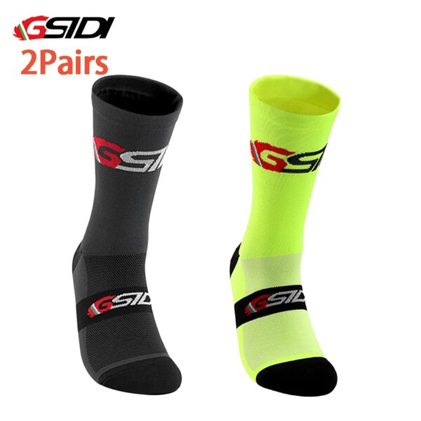 GSIDI 2 pares de calcetines de ciclismo para hombre, calcetines de deporte para exteriores, bicicleta profesional de carretera, Mtb, hombres, mujeres, compresión, carreras, bicicleta