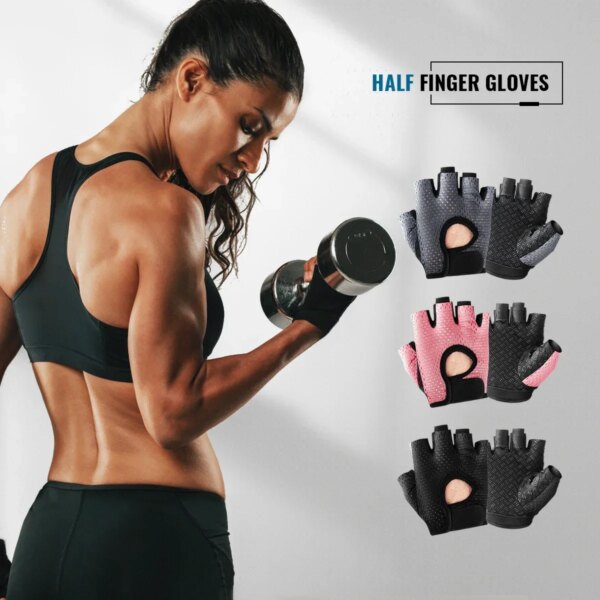 Guantes de gimnasio para mujer, guantes antideslizantes transpirables de medio dedo para bicicleta, ciclismo, levantamiento de pesas, Yoga