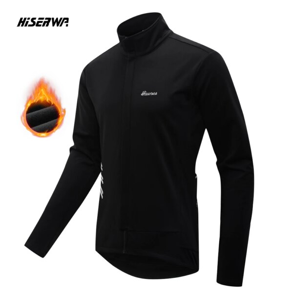 HISERWA-Chaqueta térmica de lana para ciclismo para hombre, abrigo cortavientos de tela impermeable a prueba de viento, ropa de bicicleta de alta calidad, invierno