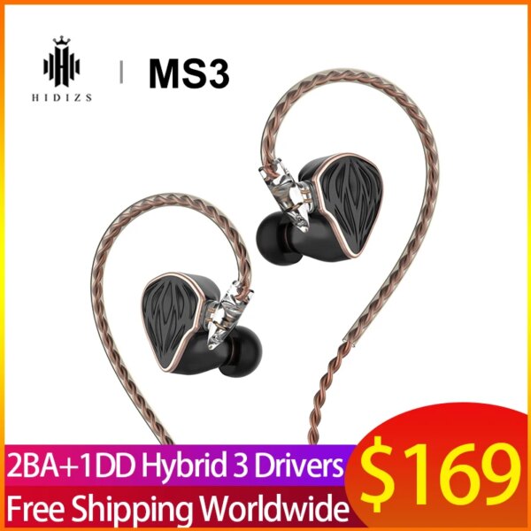 Auriculares Hidizs MS3 HiFi 2BA + 1DD híbridos 3 controladores auriculares intrauditivos Monitor con Cable desmontable de 0,78mm 2 pines auriculares con Cable