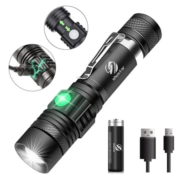 Linternas Led de alta potencia, antorcha de Camping con zoom y cuentas de lámpara LED T6, resistente al agua, 4 modos de iluminación, cargador USB multifunción